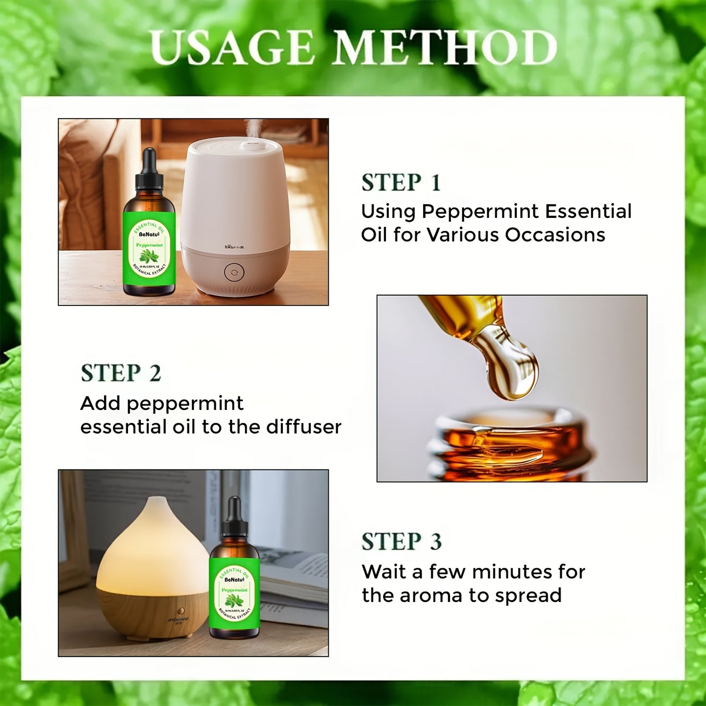 Peppermint Essential Oil, BeNatu Holiday Gift Recommendation, Gift Surprises, Home Diffuser - 2.03oz/4.06oz Essential Oils Of Various Specifications, Making Soap And Candles - Essential Oil Diffuser - For Your Beloved Ones -