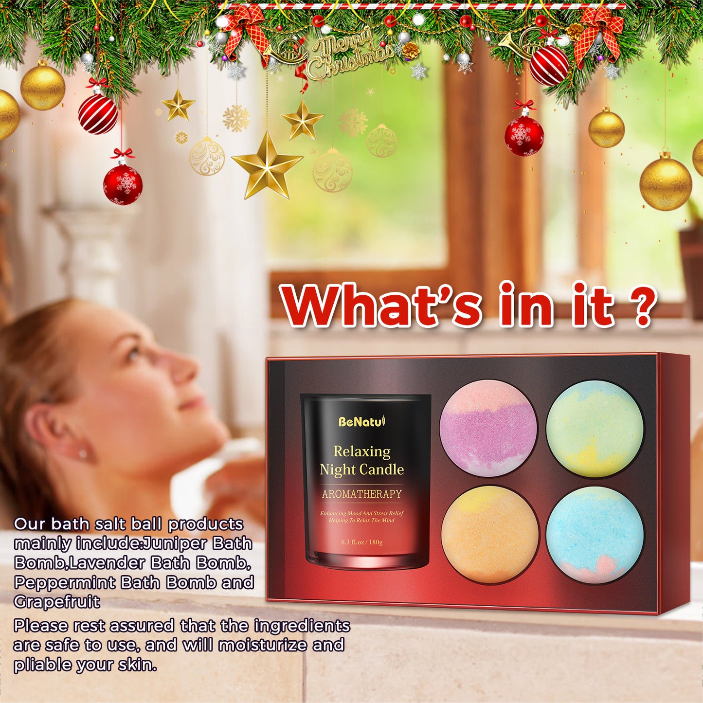 4pcs BeNaturd Spa Retreat Gift Set - Bath Soaking Salt Marbles and Scented Candles, Vegan, No Additives, Wholefood Ingredients, Ideal for Christmas, New Year, Valentine'S Day, Housewarming, Wedding, Bridal Shower, Anniversary