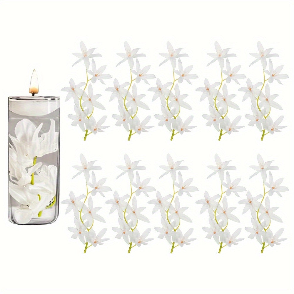 48 Pcs 7 Inch Artificial Orchid Flowers, Pink, Floating Candles Simulation Flower Cylinder Vase Fillers for Home Wedding Decoration