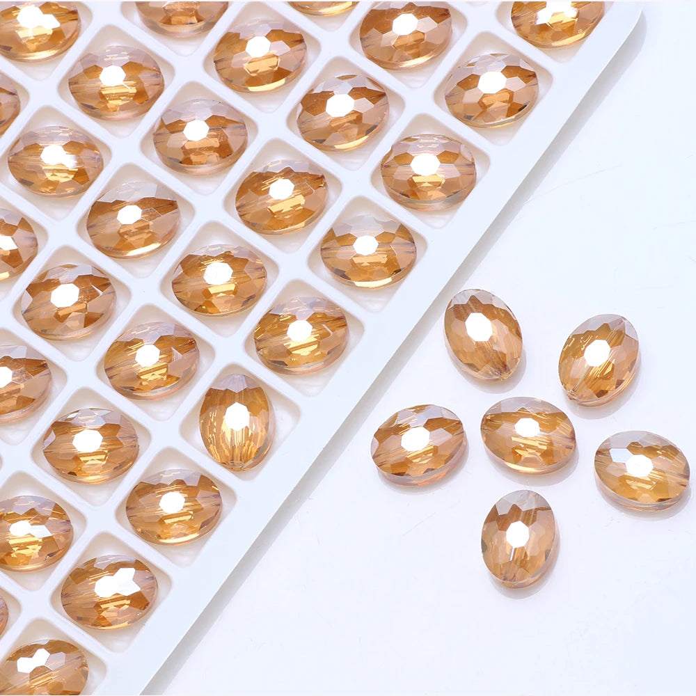 30pcs/lot Oval Glass Flat Beads Bovine Eyes-Shape 9x12mm Natural Stone Faceted Crystal Bead For Making Diy Jewelry Making