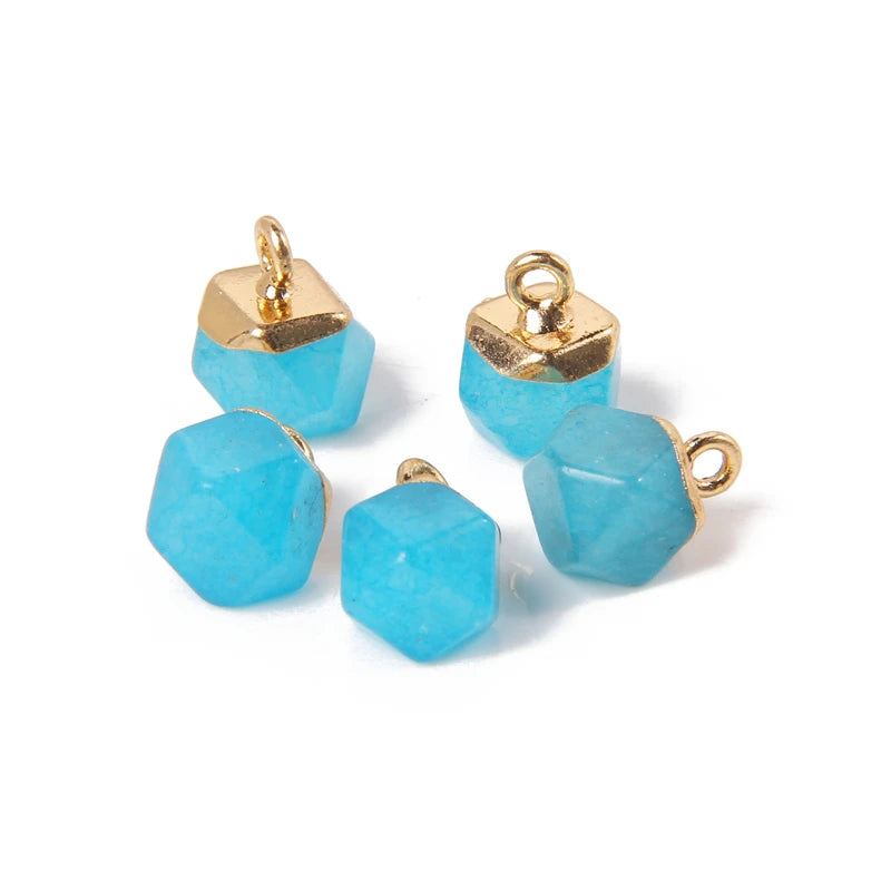 5PCS/SET Natural Stone Crystal Pendant For Earrings Necklace Charm Tiger Eye Aventurine Geometric Connector Jewelry Accessories