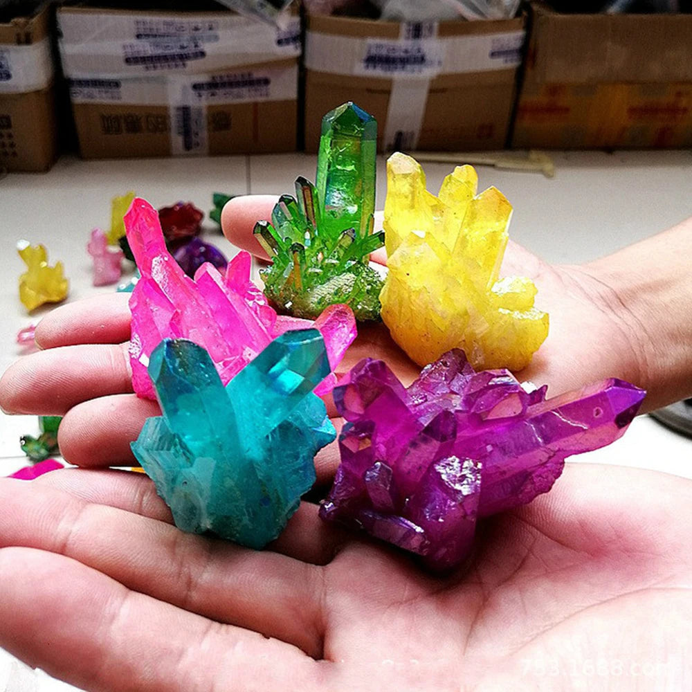 Natural Beautiful White Crystal Raw Quartz Cluster Plating Colorful Mineral Specimen Healing Ornaments