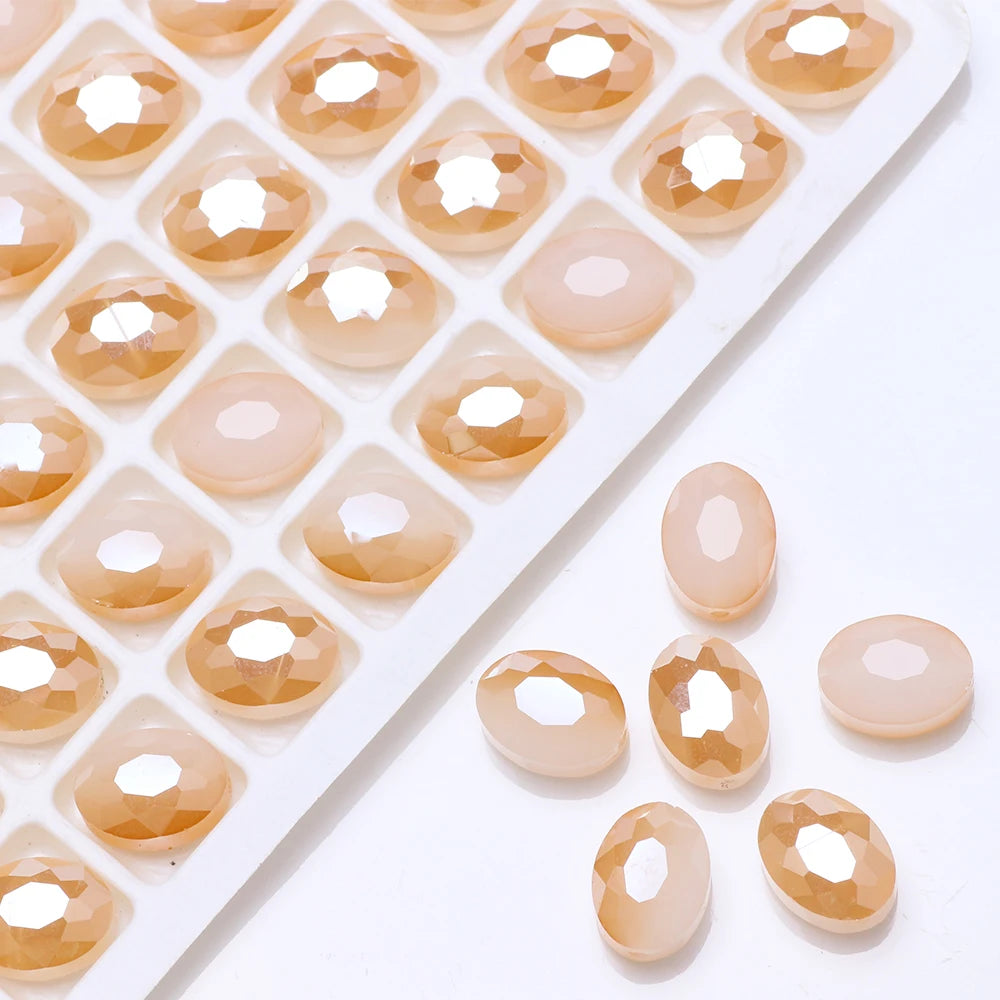 30pcs/lot Oval Glass Flat Beads Bovine Eyes-Shape 9x12mm Natural Stone Faceted Crystal Bead For Making Diy Jewelry Making