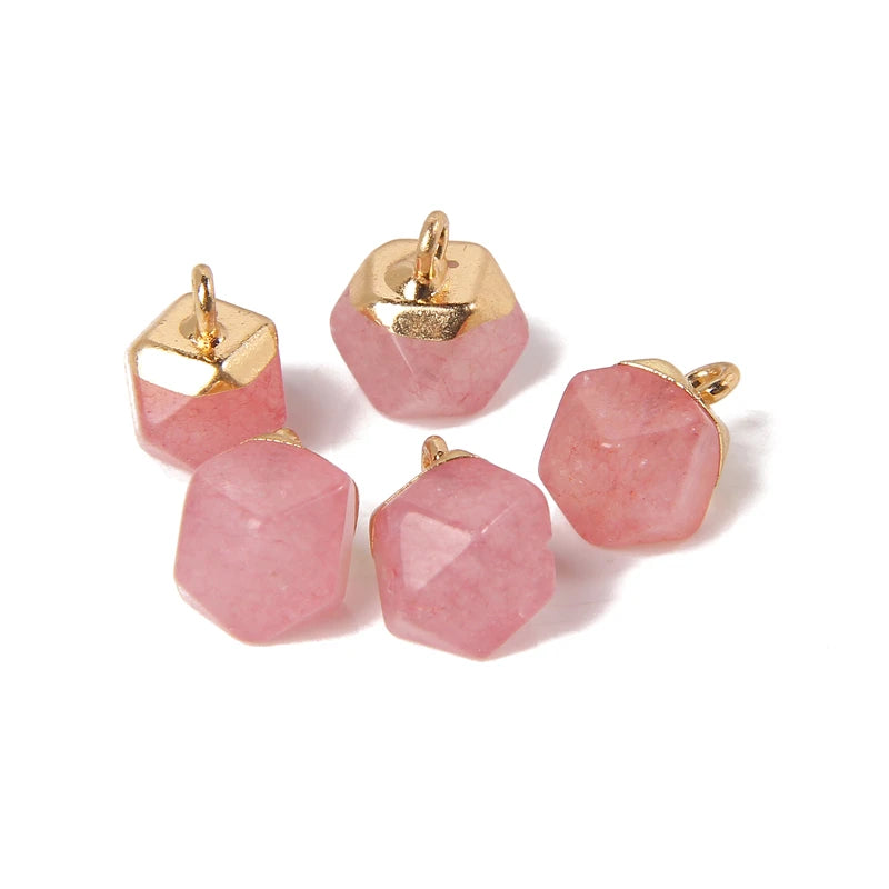5PCS/SET Natural Stone Crystal Pendant For Earrings Necklace Charm Tiger Eye Aventurine Geometric Connector Jewelry Accessories