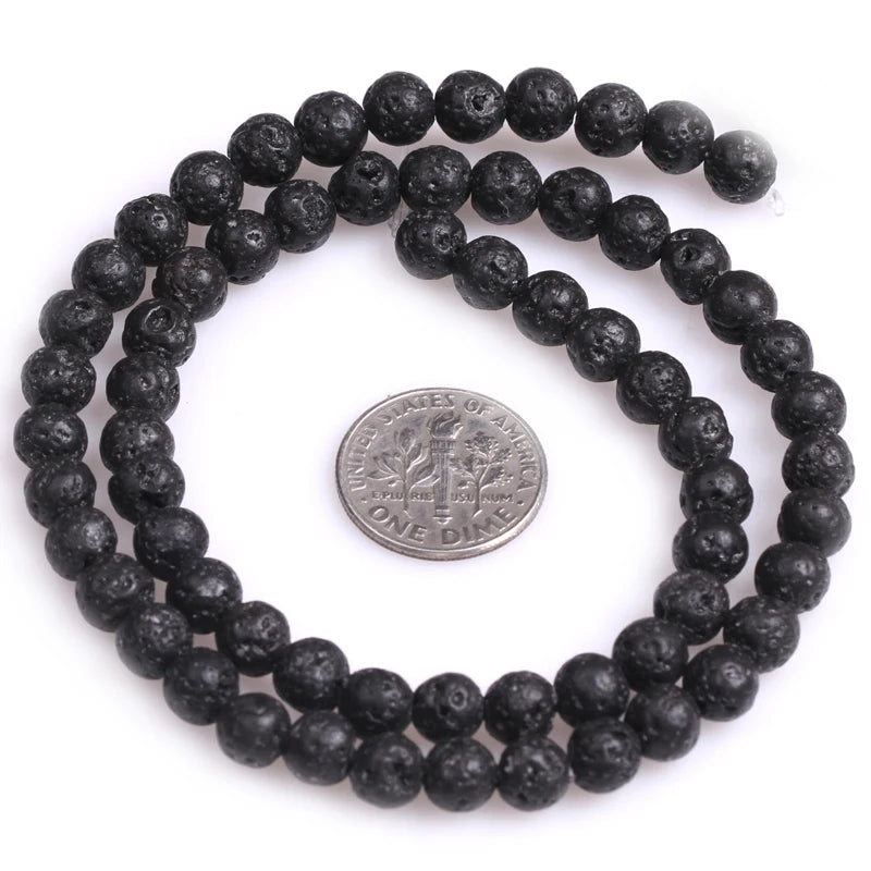 Round Black Volcanic Lava Rock Beads Fashion DIY Beads Natual Stone Beads For Jewelry Making Strand 15" Free Shipping 4mm-20mm