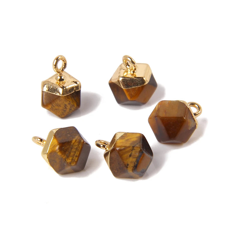 5PCS/SET Natural Stone Crystal Pendant For Earrings Necklace Charm Tiger Eye Aventurine Geometric Connector Jewelry Accessories