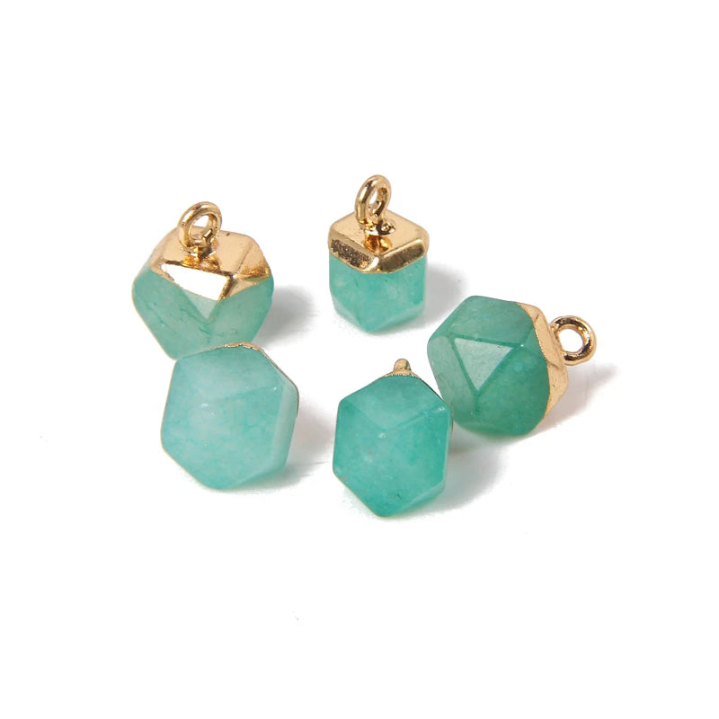 5PCS/SET Natural Stone Crystal Pendant For Earrings Necklace Charm Tiger Eye Aventurine Geometric Connector Jewelry Accessories
