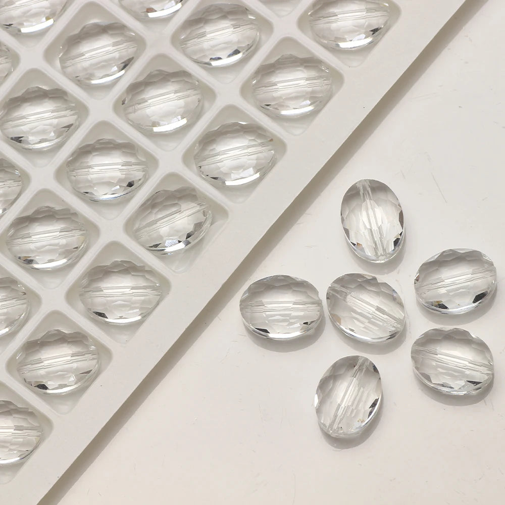 30pcs/lot Oval Glass Flat Beads Bovine Eyes-Shape 9x12mm Natural Stone Faceted Crystal Bead For Making Diy Jewelry Making