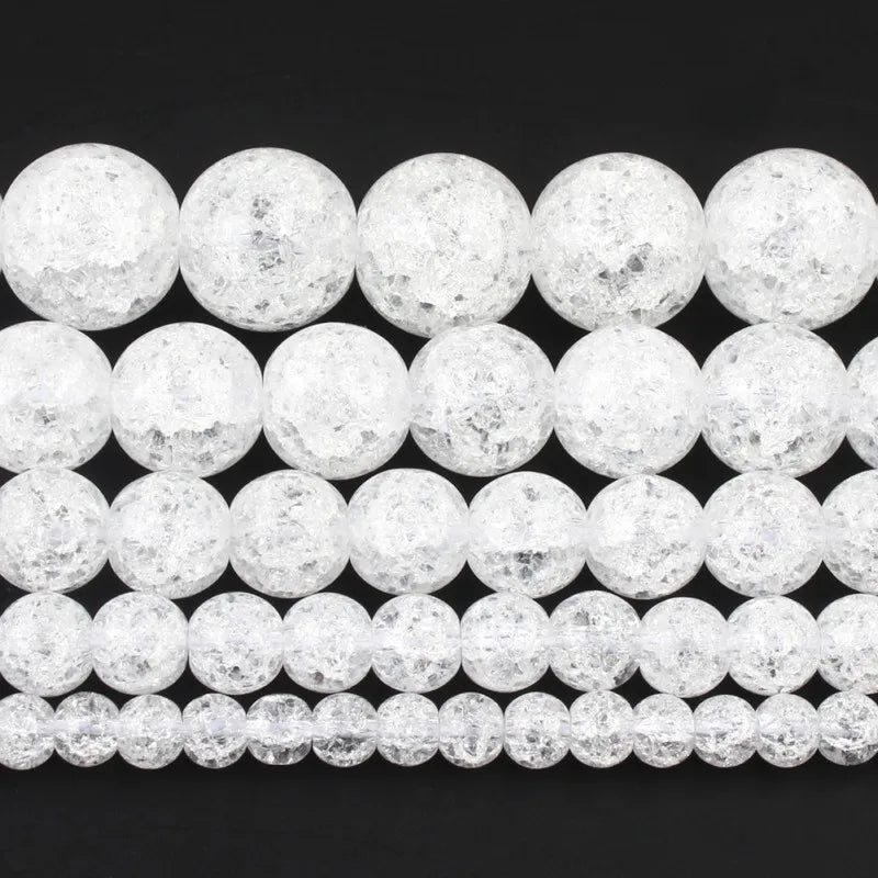 4/6/8/10/12mm Natural White Cracked Crystal Stone beads Round For Diy Bracelet Accessories Jewellery Making 15.5inch/strand