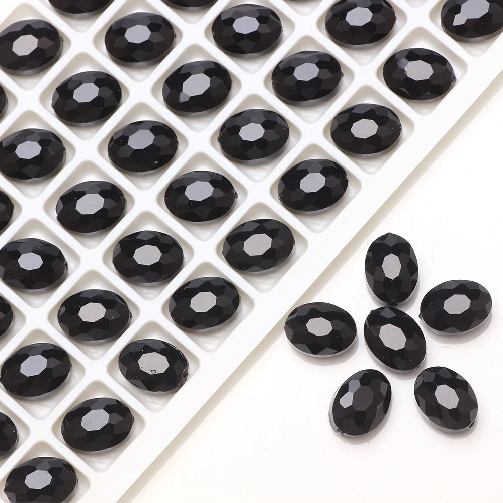 30pcs/lot Oval Glass Flat Beads Bovine Eyes-Shape 9x12mm Natural Stone Faceted Crystal Bead For Making Diy Jewelry Making