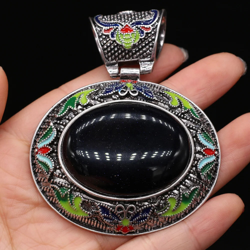 Vintage Ethnic Natural Stone Crystal Agates Charms Elliptical Boho Abalone Shell Pendant for Jewelry Making DIY Necklace Gift