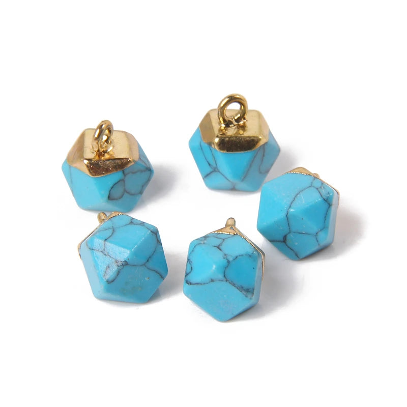5PCS/SET Natural Stone Crystal Pendant For Earrings Necklace Charm Tiger Eye Aventurine Geometric Connector Jewelry Accessories