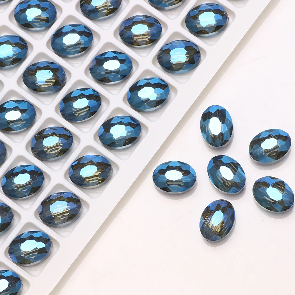 30pcs/lot Oval Glass Flat Beads Bovine Eyes-Shape 9x12mm Natural Stone Faceted Crystal Bead For Making Diy Jewelry Making