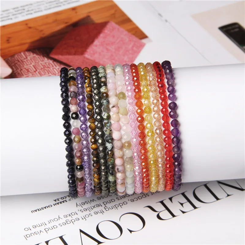 Minimalist Healing 4mm Tiny crystal stone Beads Bracelets Unisex Natural Charoite Obsidian lapis lazuli Zircon Elastic bracelets