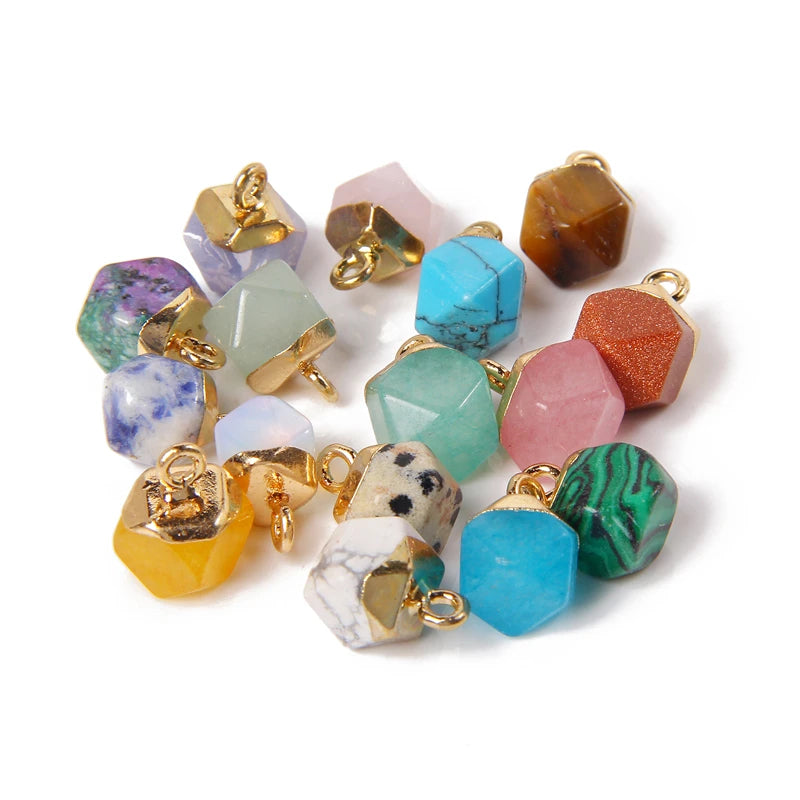 5PCS/SET Natural Stone Crystal Pendant For Earrings Necklace Charm Tiger Eye Aventurine Geometric Connector Jewelry Accessories