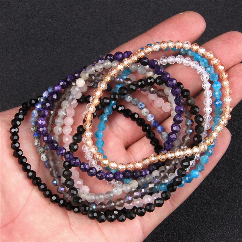Minimalist Healing 4mm Tiny crystal stone Beads Bracelets Unisex Natural Charoite Obsidian lapis lazuli Zircon Elastic bracelets