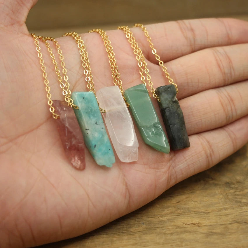 Raw Stone Silce Slab Pendants Chains,Healing Crystal Reiki Natural Smoky/Rose Quartzs Citrines Necklace Jewelry,QC3017