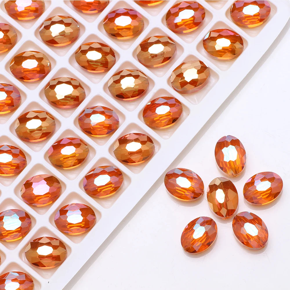 30pcs/lot Oval Glass Flat Beads Bovine Eyes-Shape 9x12mm Natural Stone Faceted Crystal Bead For Making Diy Jewelry Making