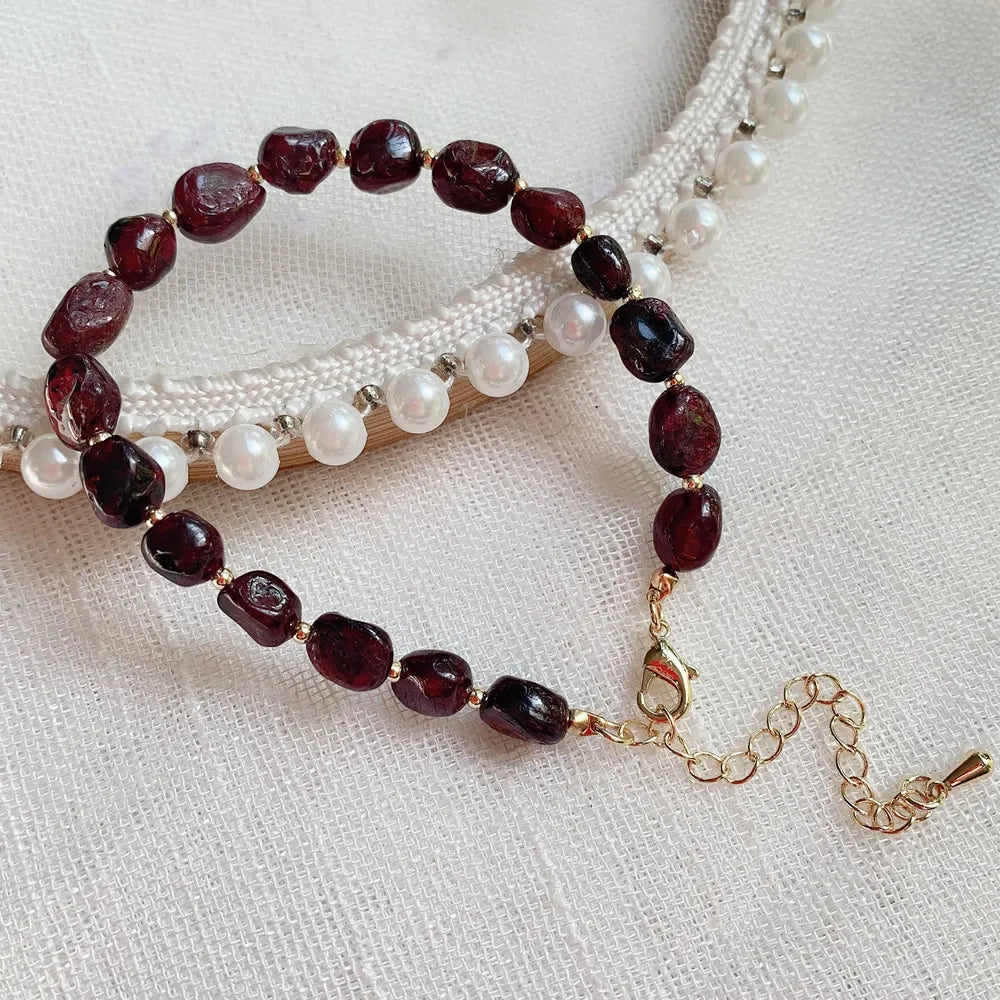 Rock Quartz Natural Gem Stone Bracelet for Women Irregular Chip Gravel Nugget Red Garnet Crystal Bracelet Blessing Jewelry Reiki