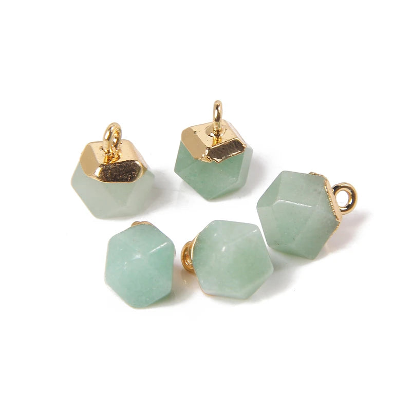 5PCS/SET Natural Stone Crystal Pendant For Earrings Necklace Charm Tiger Eye Aventurine Geometric Connector Jewelry Accessories
