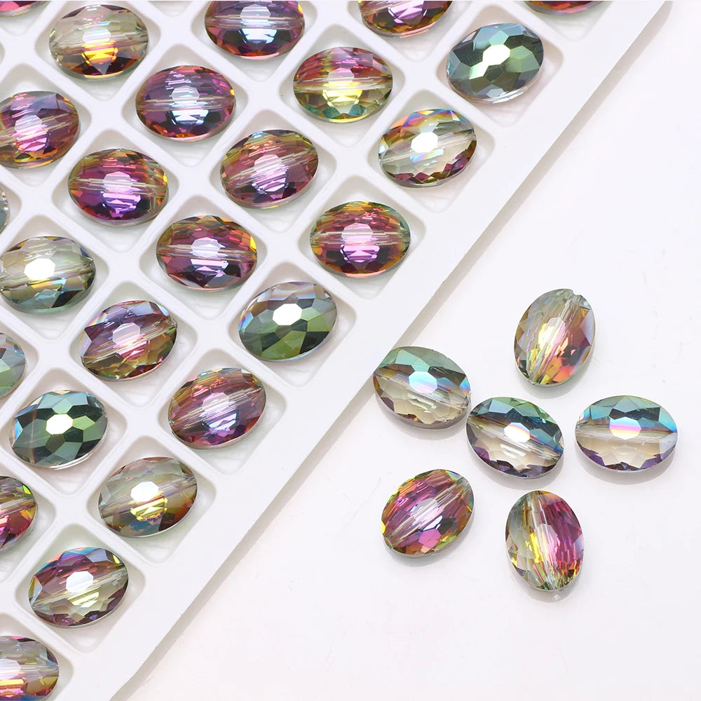30pcs/lot Oval Glass Flat Beads Bovine Eyes-Shape 9x12mm Natural Stone Faceted Crystal Bead For Making Diy Jewelry Making