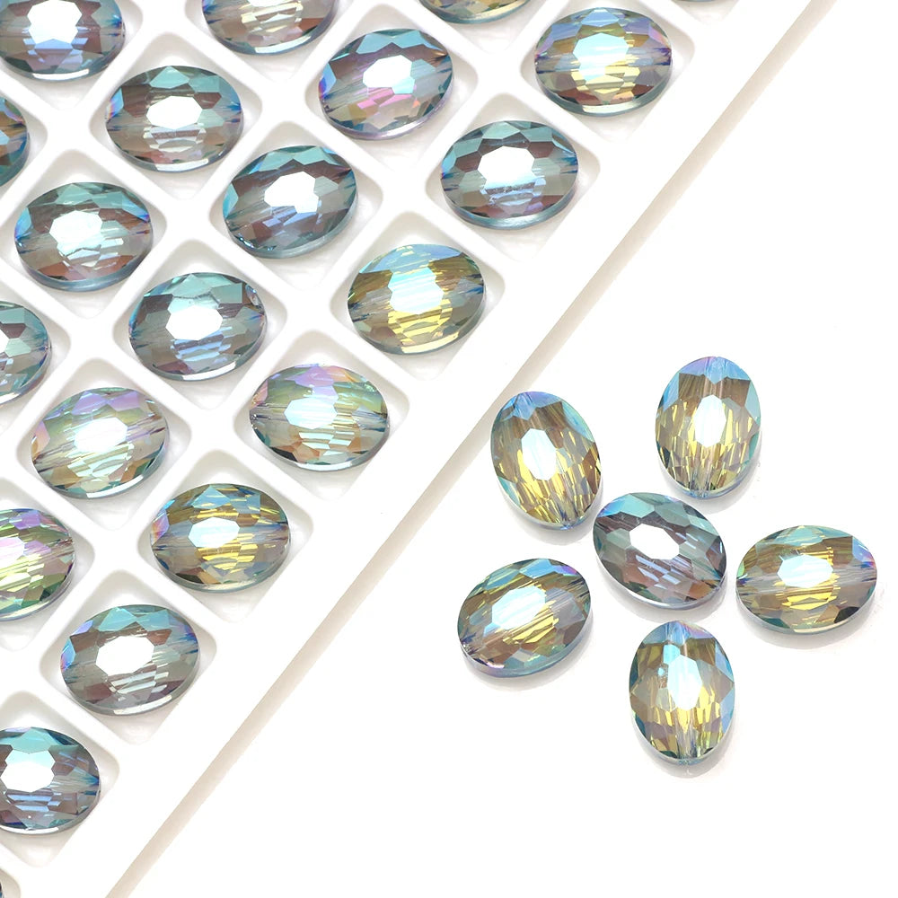 30pcs/lot Oval Glass Flat Beads Bovine Eyes-Shape 9x12mm Natural Stone Faceted Crystal Bead For Making Diy Jewelry Making