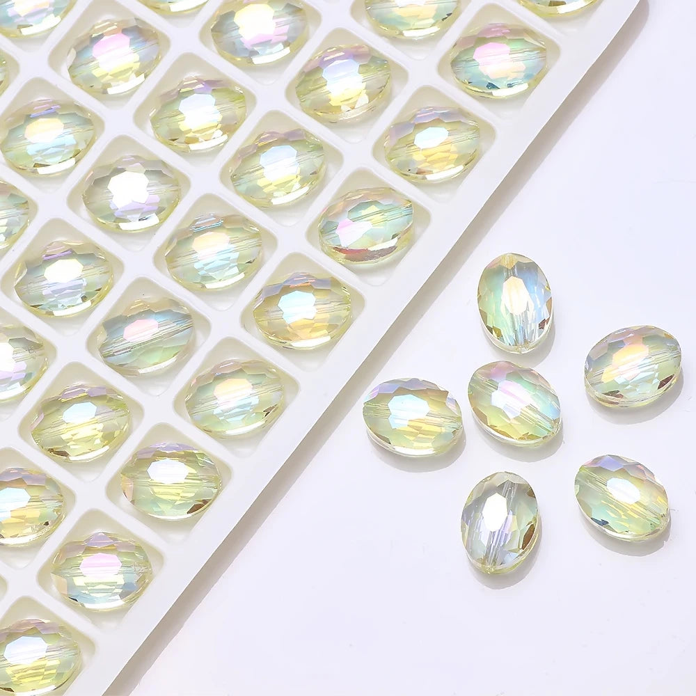30pcs/lot Oval Glass Flat Beads Bovine Eyes-Shape 9x12mm Natural Stone Faceted Crystal Bead For Making Diy Jewelry Making