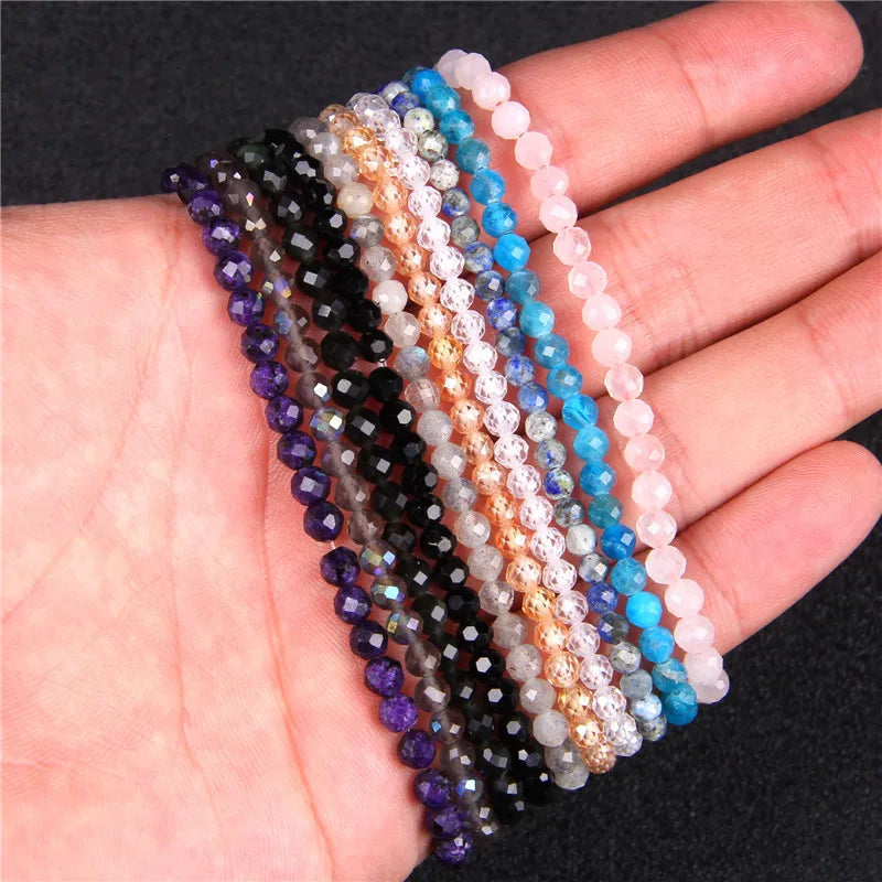 Minimalist Healing 4mm Tiny crystal stone Beads Bracelets Unisex Natural Charoite Obsidian lapis lazuli Zircon Elastic bracelets