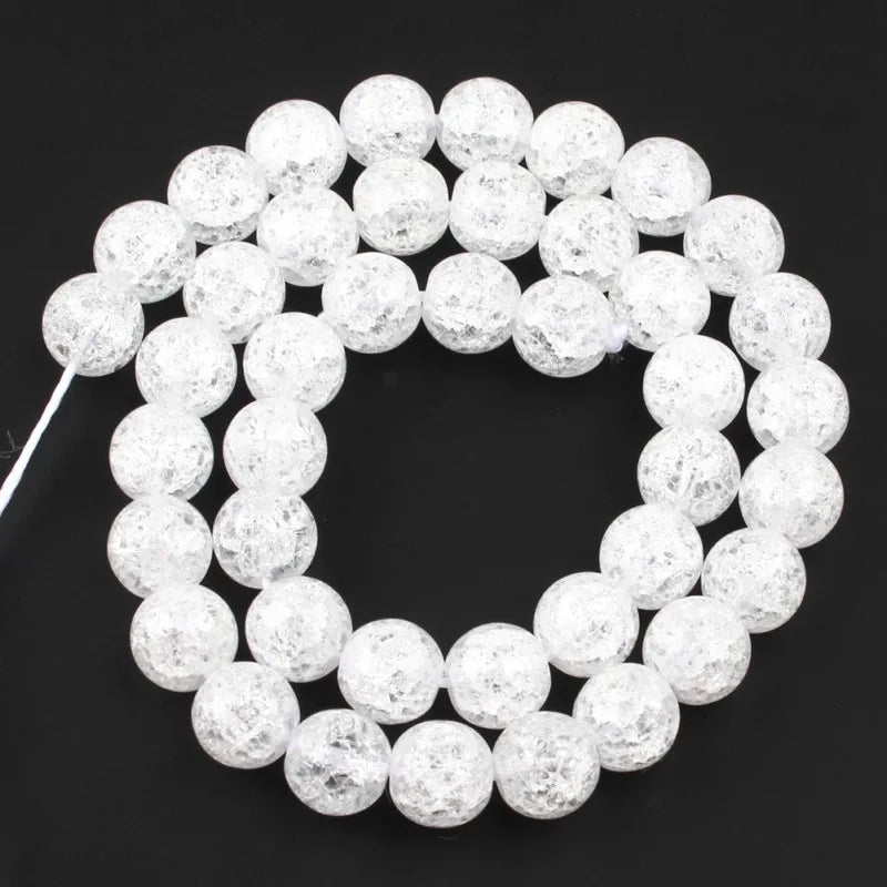 4/6/8/10/12mm Natural White Cracked Crystal Stone beads Round For Diy Bracelet Accessories Jewellery Making 15.5inch/strand
