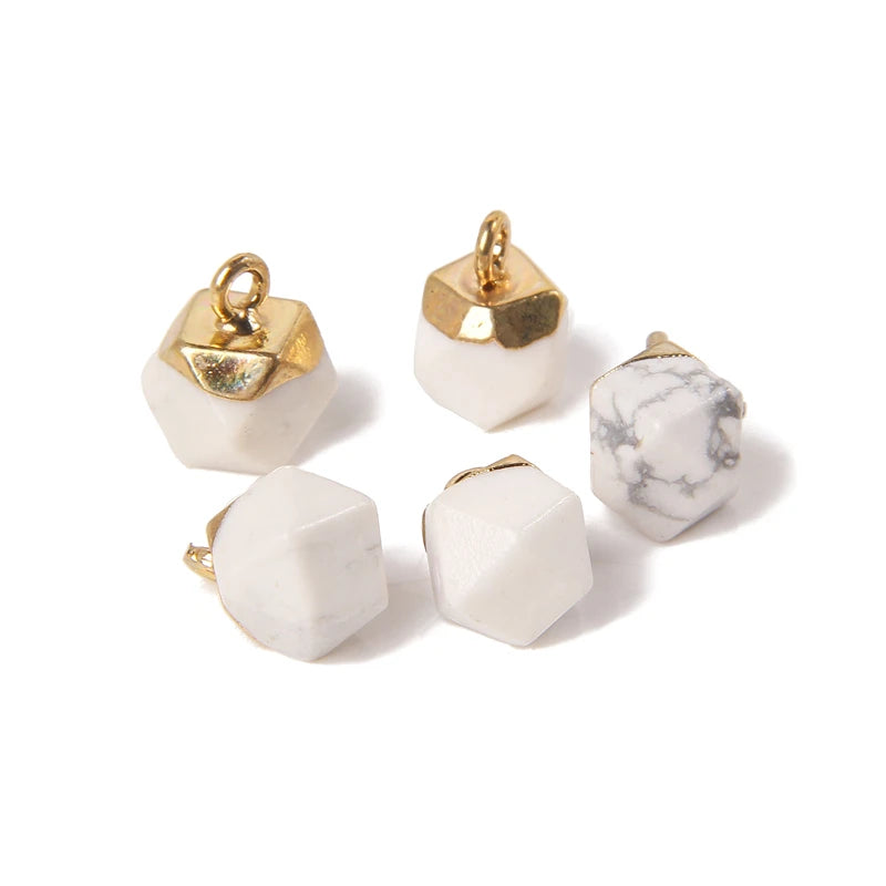 5PCS/SET Natural Stone Crystal Pendant For Earrings Necklace Charm Tiger Eye Aventurine Geometric Connector Jewelry Accessories