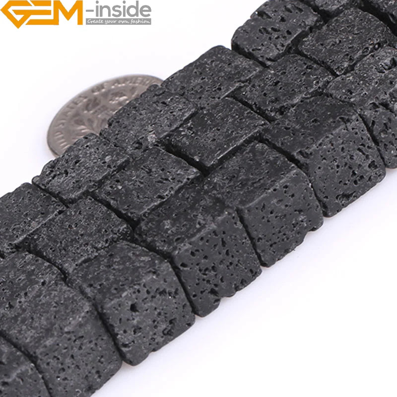 Natural Gem-Inside Square Black Lava Rock Strand 15"Beads For Jewelry Making Bracelet Necklace Diy Gifts Wholesale New