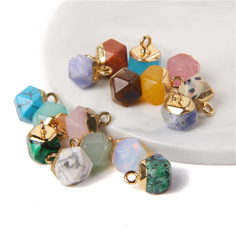 5PCS/SET Natural Stone Crystal Pendant For Earrings Necklace Charm Tiger Eye Aventurine Geometric Connector Jewelry Accessories