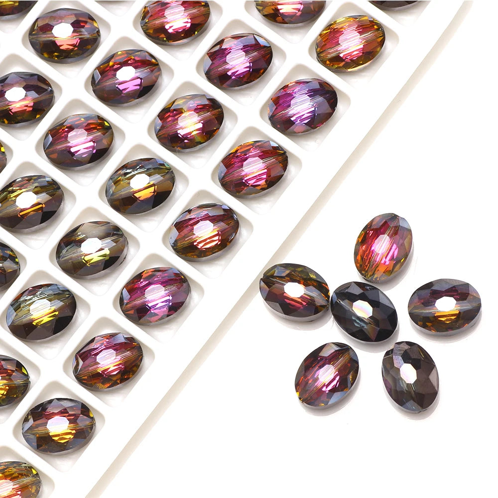 30pcs/lot Oval Glass Flat Beads Bovine Eyes-Shape 9x12mm Natural Stone Faceted Crystal Bead For Making Diy Jewelry Making