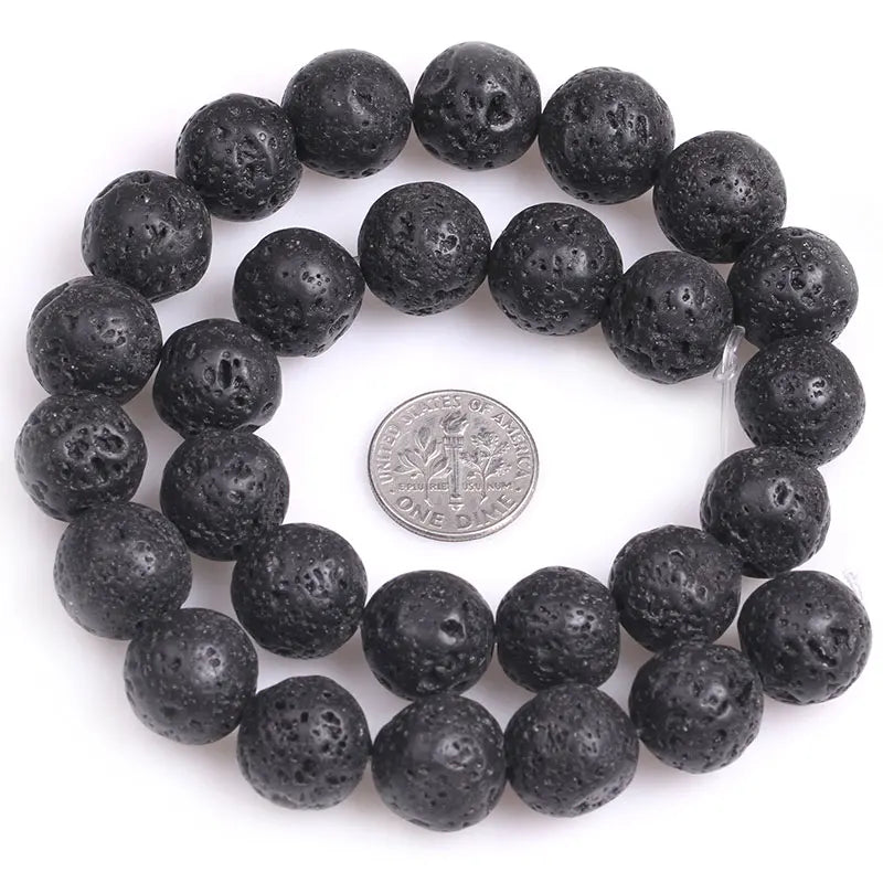 Round Black Volcanic Lava Rock Beads Fashion DIY Beads Natual Stone Beads For Jewelry Making Strand 15" Free Shipping 4mm-20mm