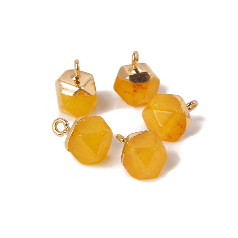5PCS/SET Natural Stone Crystal Pendant For Earrings Necklace Charm Tiger Eye Aventurine Geometric Connector Jewelry Accessories