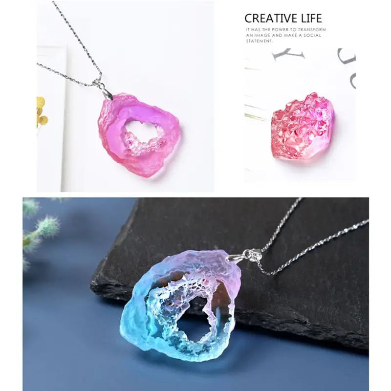 DIY Natural Stone Resin Mold Crystal Quartz Rock Cluster Druzy Gem Pendant Silicone Mold Resin Jewelry Making Tool