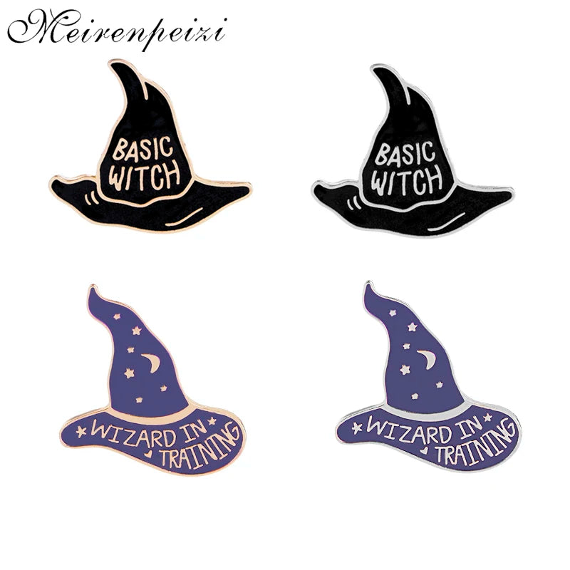 magical hat pins enamel metal brooches basic witch pin wizard in training broches women Flying cap brooch badge broche boy girl