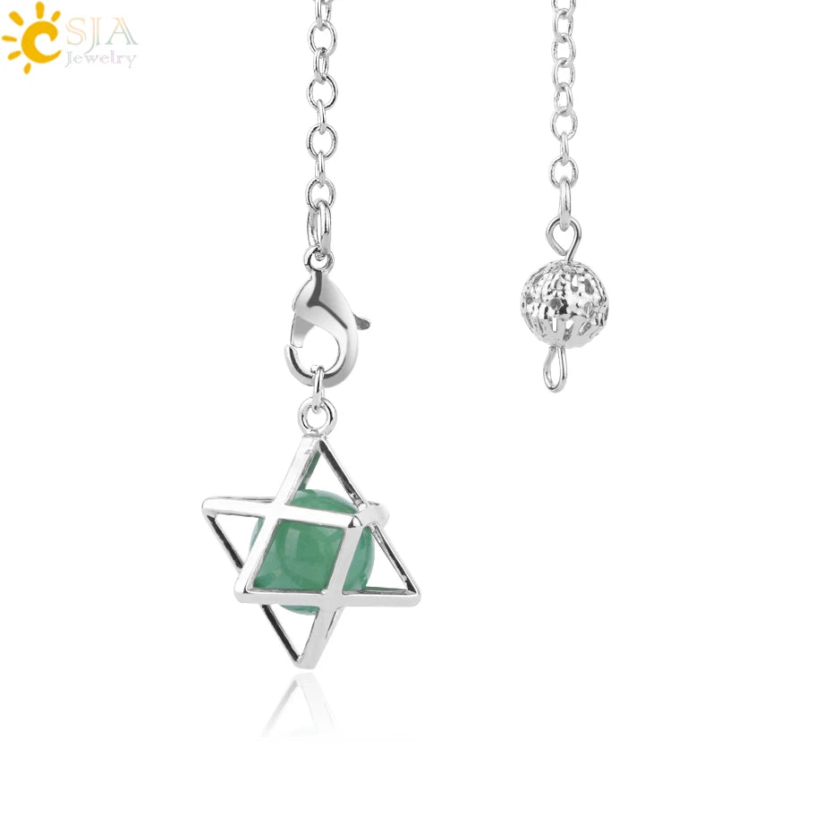 CSJA Reiki Natural Stone Merkaba Pendulum for Wicca Drowsing Hexagram Pendule Round Crystal Quartz Beads Pendants Jewellery F975