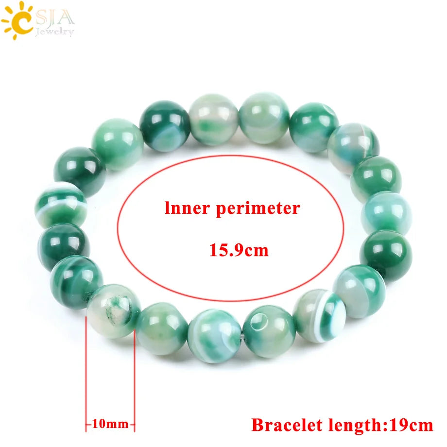 CSJA Natural Gem Stone Onyx Agates Bracelets & Bangles Green Vein Mala Yoga Beads Meditation Healing Energy Fashion Jewelry F114