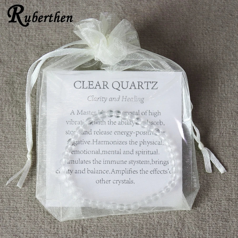 Ruberthen 4 MM Clear Quartz Bracelet Natural White Crystal Stone Beads Bracelet Mini Gemstone Energy Bracelet