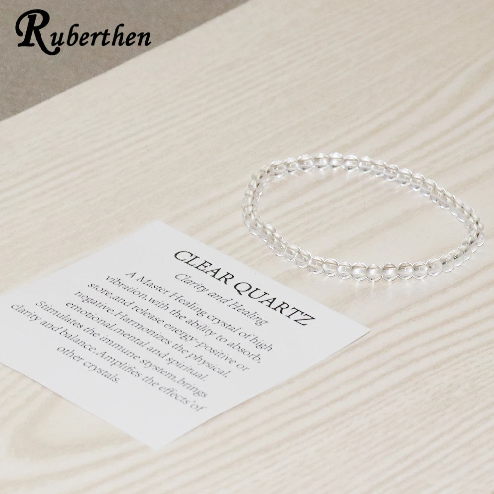 Ruberthen 4 MM Clear Quartz Bracelet Natural White Crystal Stone Beads Bracelet Mini Gemstone Energy Bracelet