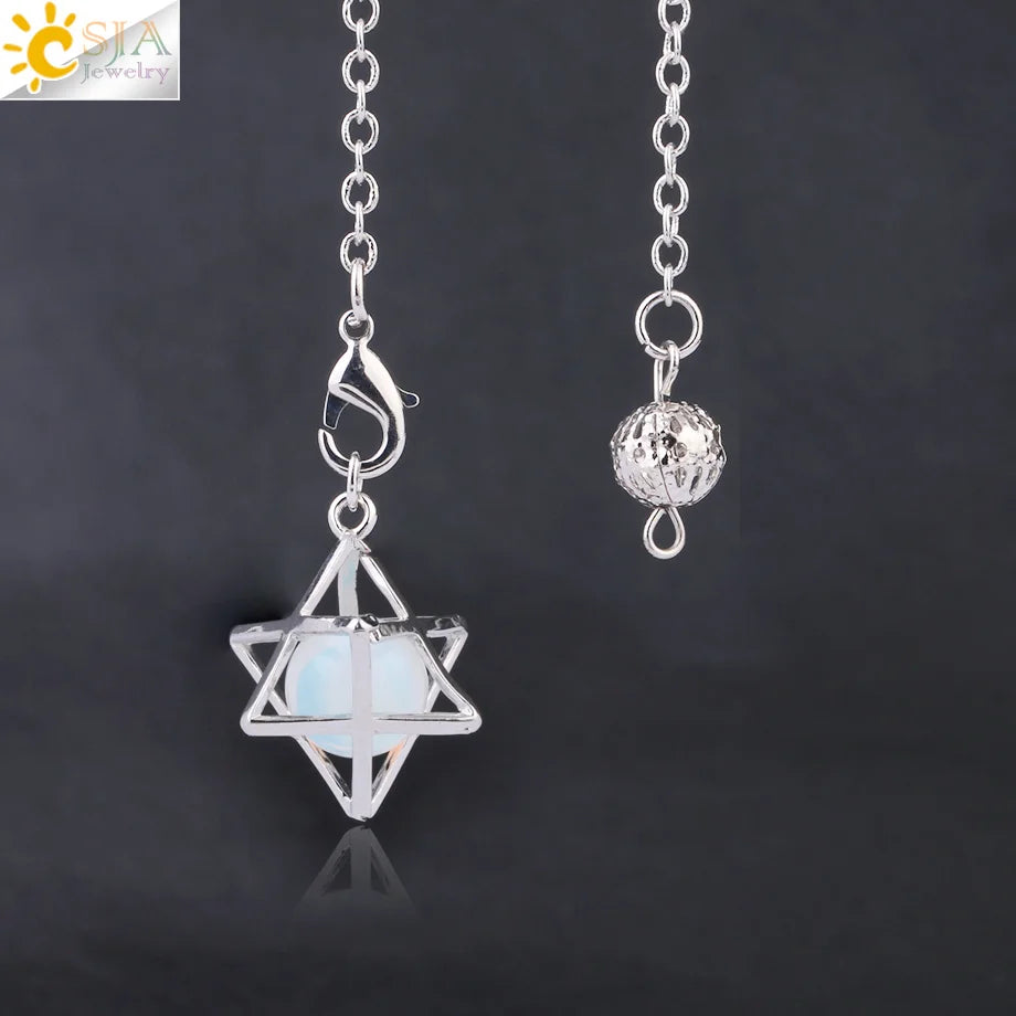 CSJA Reiki Natural Stone Merkaba Pendulum for Wicca Drowsing Hexagram Pendule Round Crystal Quartz Beads Pendants Jewellery F975