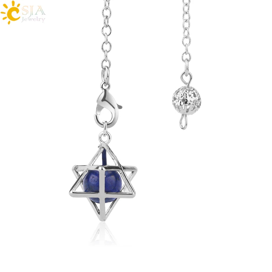 CSJA Reiki Natural Stone Merkaba Pendulum for Wicca Drowsing Hexagram Pendule Round Crystal Quartz Beads Pendants Jewellery F975