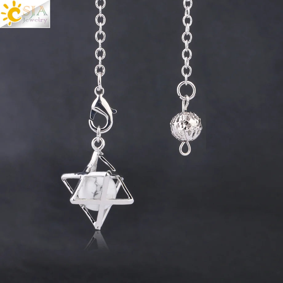 CSJA Reiki Natural Stone Merkaba Pendulum for Wicca Drowsing Hexagram Pendule Round Crystal Quartz Beads Pendants Jewellery F975