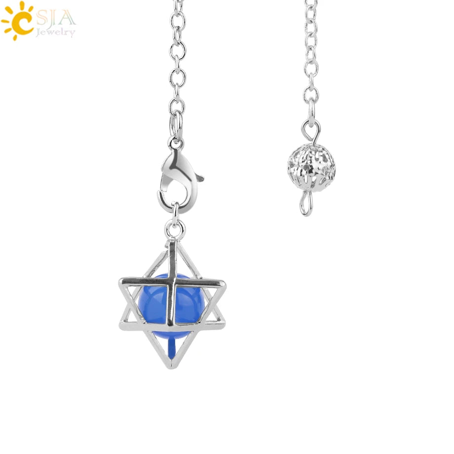 CSJA Reiki Natural Stone Merkaba Pendulum for Wicca Drowsing Hexagram Pendule Round Crystal Quartz Beads Pendants Jewellery F975