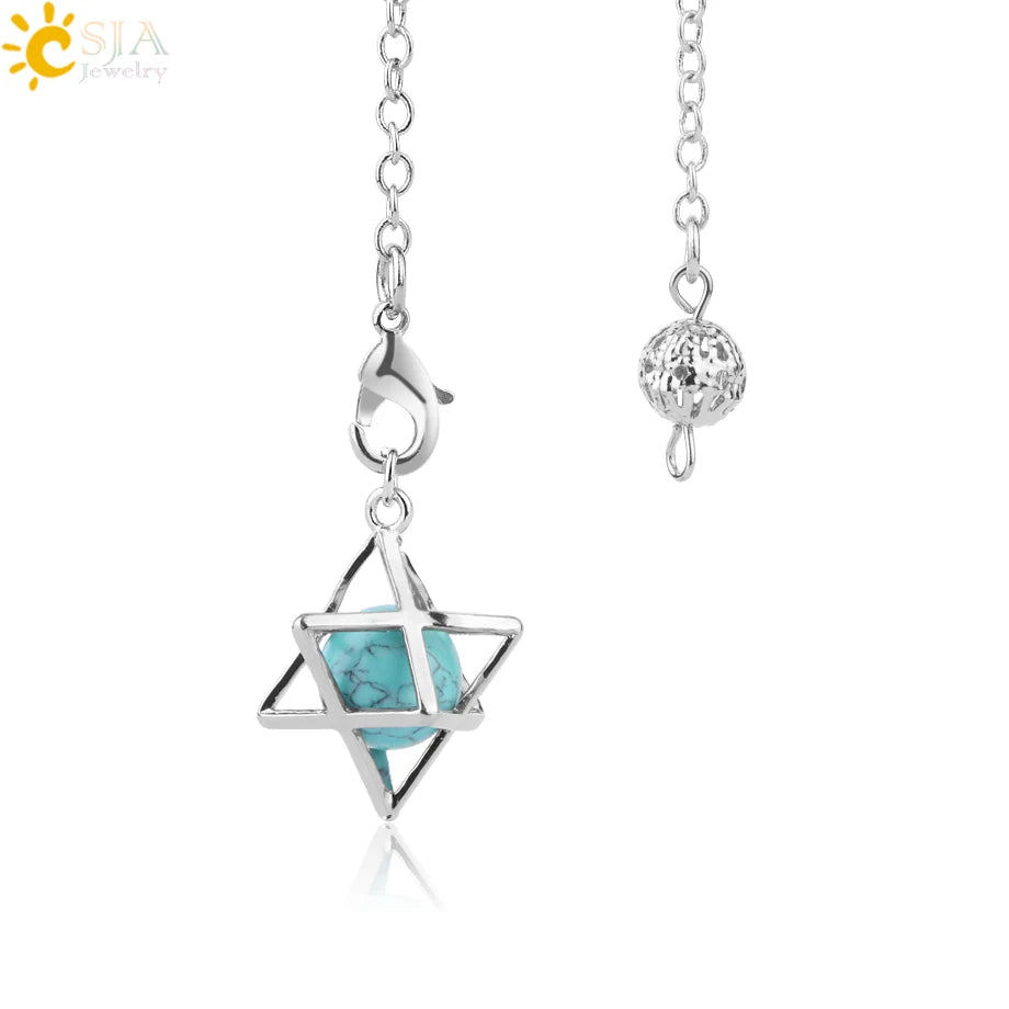 CSJA Reiki Natural Stone Merkaba Pendulum for Wicca Drowsing Hexagram Pendule Round Crystal Quartz Beads Pendants Jewellery F975
