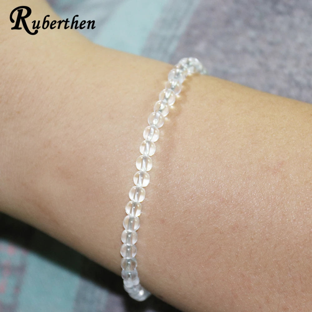 Ruberthen 4 MM Clear Quartz Bracelet Natural White Crystal Stone Beads Bracelet Mini Gemstone Energy Bracelet