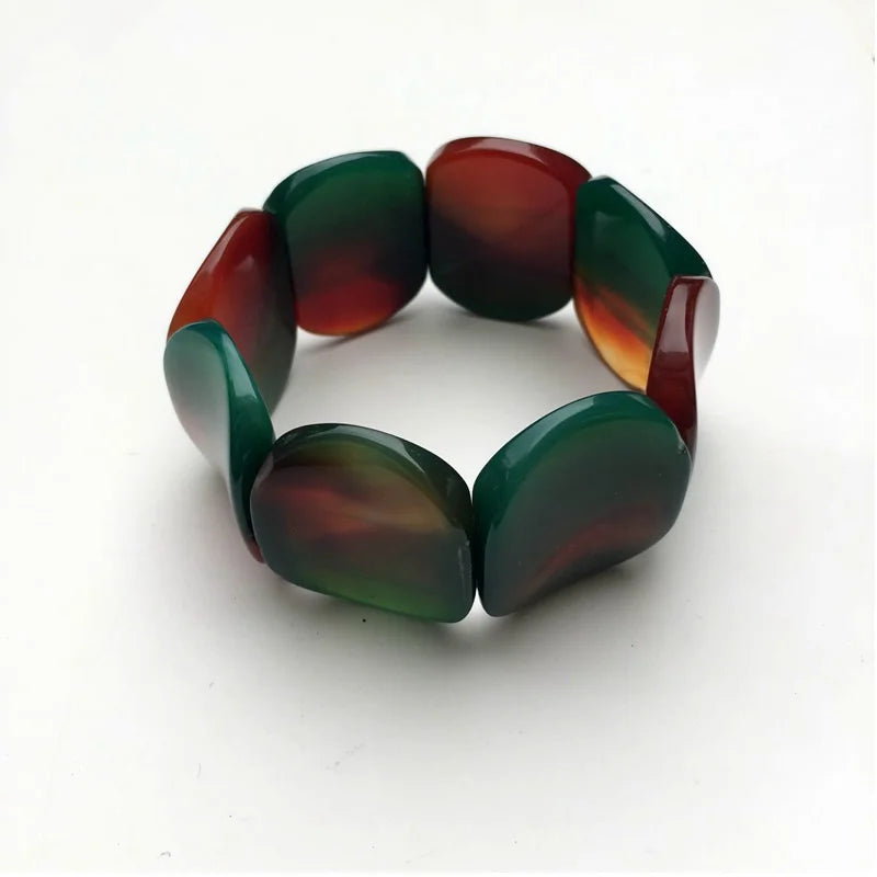 Unique Hip-Hop Jewelry, Multi-color Stripes, Botswana Agates Beads, Gem Elastic Bracelet, concave Shape 30x40mm