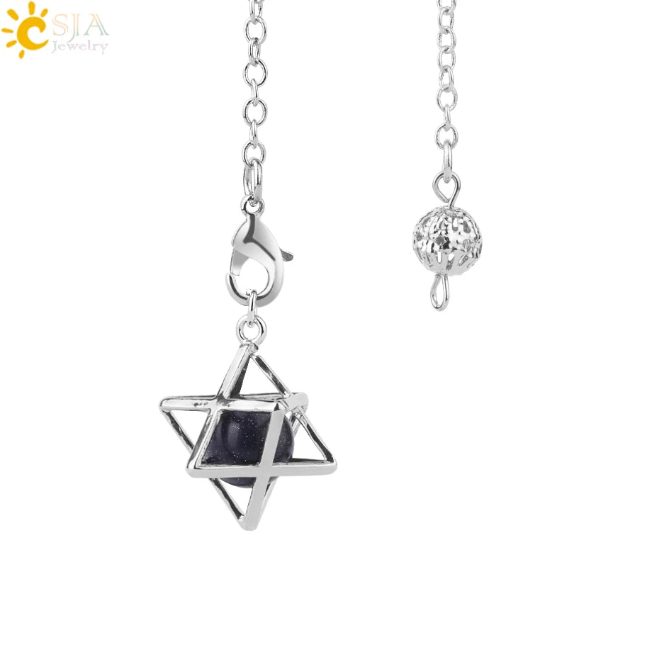 CSJA Reiki Natural Stone Merkaba Pendulum for Wicca Drowsing Hexagram Pendule Round Crystal Quartz Beads Pendants Jewellery F975