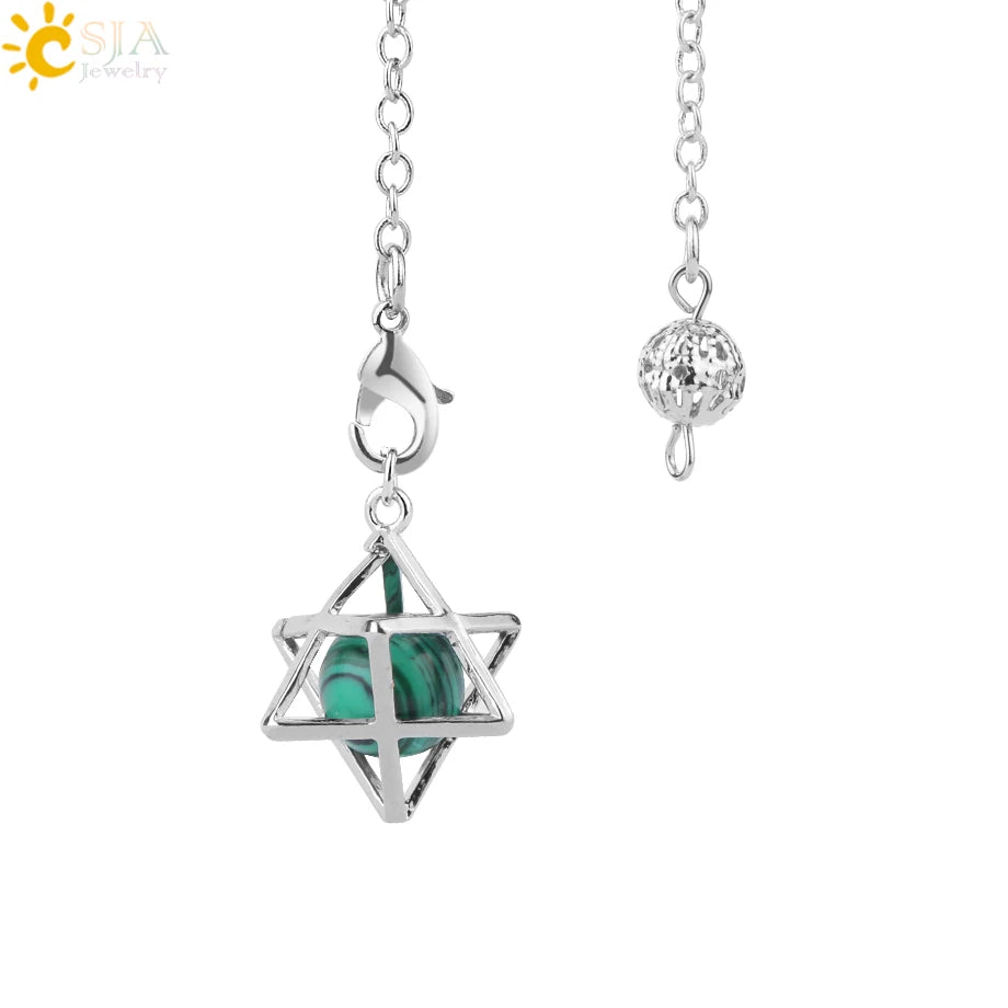 CSJA Reiki Natural Stone Merkaba Pendulum for Wicca Drowsing Hexagram Pendule Round Crystal Quartz Beads Pendants Jewellery F975